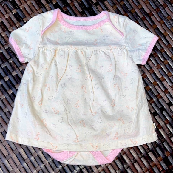 GEORGE BABY Organic Cotton Girls 3-6mo Short Sleeve Onesie Dress Animals Pink - Picture 1 of 6